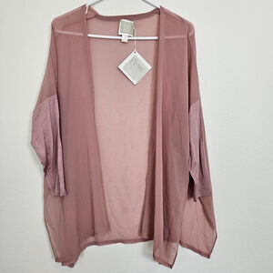 Wynne Layers Womens Sheer Kimono Cardigan With Solid Fabric Sleeves XS